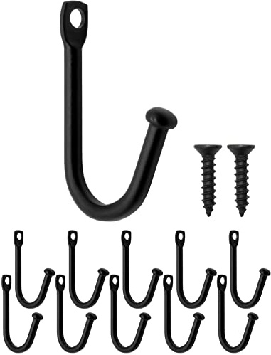 Fuxxer 10x Mini Metall-Haken 36x25mm, Wandhaken Mehrzweck Eisenhaken, Schwarz
