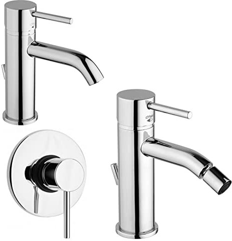 Paini COX OPEN Set Miscelatori Lavabo + Bidet con Snodo + Doccia Incasso Cromato - Scarico Automatico 11/4 + Piletta e Flessibili (78CR211O + 78CR306O + 78CR690)