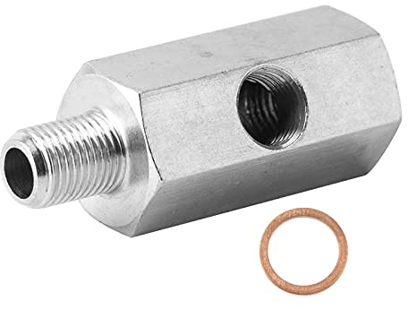 Aramox-Stecker auf Buchse NPT-Adapter, Öldrucksensor-Adapter NPT-T-Stück Drei-Wege-Stecker auf Buchse 1/8 Zoll auf M10x1,0 Turbo Versorgungsleitung Messgerät-Anschluss