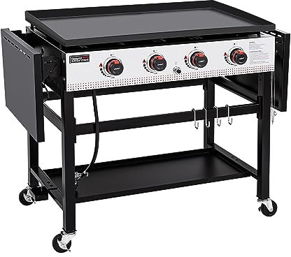 Royal Gourmet GB4002 36 4 Burner Gas Grill, Professional Grade Propane Grill, Teppanyaki BBQ for Outdoor Events, Camping and BBQ, Black