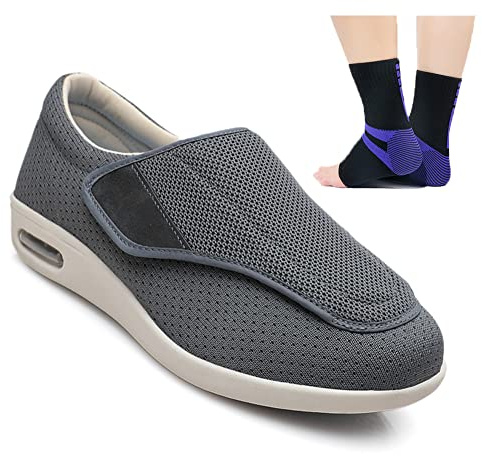 Zapatos para diabéticos para Pies Hinchados Zapatos Obesos para Hombres Mujere Zapatos Ortopédicos Respirable para Ancianos Zapatos Preventivos de Salud Extra Anchos,Gris,37 EU
