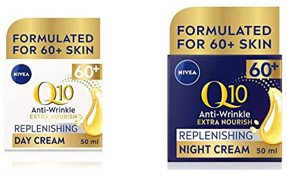 NIVEA Q10 Power 60+ Skin Anti-Wrinkle + Replenishing Day Cream (50 ml), Powerful Anti Ageing Cream, Day Face Cream with SPF15 & Q10 Power 60 + Skin Anti-Wrinkle + Replenishing Night Cream (50 ml)