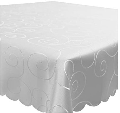 Tischdecke Damast Ornamente Circle, 130x360 cm Weiß, edel bestickte Tischdecken, Tischdeko Wohnzimmer Esszimmer, Tischtuch Bügelfrei und Fleckenabweisend, pflegeleicht waschbar