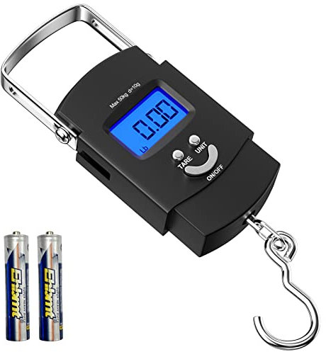 Firschoie Digitale Kofferwaage Gepäckwaage, Elektronische Kranwaage mit Angelhaken, 50kg / 110 lb Mit Tara-Funktion LCD-Display mit Hintergrundbeleuchtung, Praktisch für Reisen, Alltag, Angel