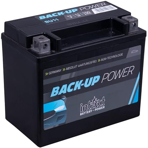 intAct AGM Zusatzbatterie 12V 11Ah 150A, wartungsfreie AGM Backup Batterie, ideal als PKW Stützbatterie für Hifi-Systeme und weitere Zusatzfunktionen, Maße (LxBxH): 150x87x132mm, Pluspol links