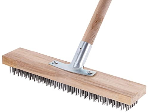 Brosse à balai métallique | balayage en fil métallique | Balai jardin robuste | Balai en acier avec manche en bois | Pour enlever la mousse et les algues sur la terrasse