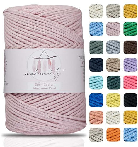 Makromecity, Baumwolle Makramee Garn 2mm x 180m Babyrosa Recycelte Baumwolle zum Häkeln Cotton Macrame Cord für Handwerk Wohndekorationen Platzteller Umhängetasche Häkeltaschen Runner