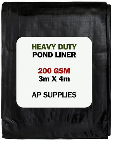 AP Supplies Black Pond Liner 200g/sqm - Heavy Duty HDPE Material - UV & Tear Resistant, Flexible for Koi & Fish Pools, Water Garden - Ideal for Small to Large Ponds, Wildlife, Underlay (3m x 4m)