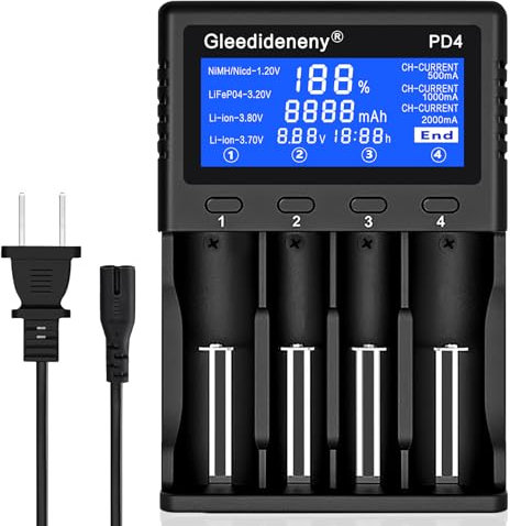Gleedideneny Cargador de batería 18650, cargador universal con pantalla LCD para baterías recargables 1.2 V Ni-MH Ni-Cd AA AAA 3.7V 3.8V 3.2V Li-ion LiFePO4 IMR 26650 10440 14500 16340 (RCR123) 18350