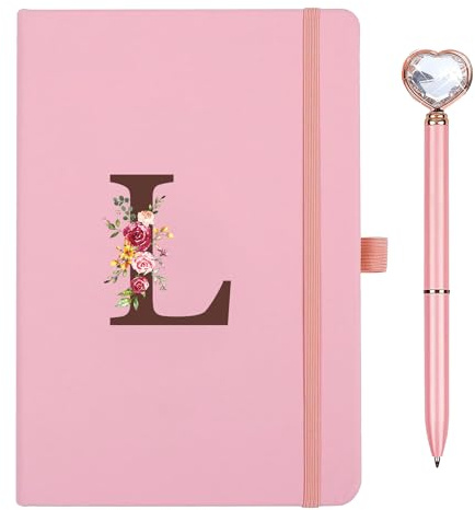 Personalisiertes A5 Notizbuch mit Initialen, PU Leder Journal mit Stift, Stifteschlaufe, 200Seiten, Tagebuch für Erwachsene Freundin Mädchen Frauen Geburtstag Abschluss Geschenk Muttertagsgeschenk(L)