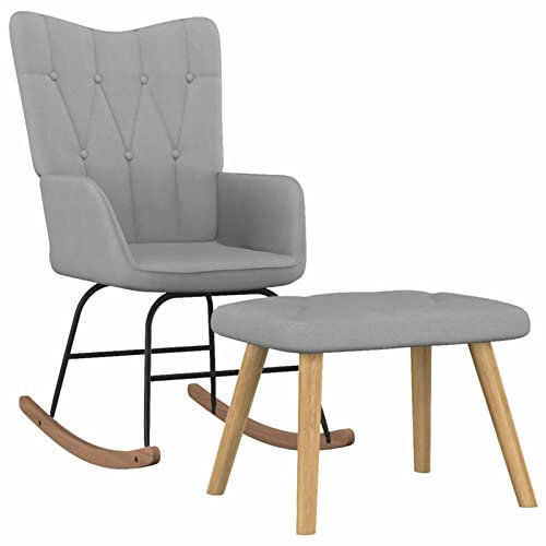 LAPOOH Schaukelstuhl mit Hocker, Sessel Wohnzimmer, Schaukelsessel, Stillsessel, Schwingsessel, Tv Sessel, Ohrensessel, Rocking Chair, Relaxsessel, Stoff Hellgrau