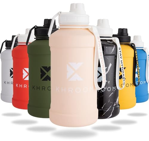Khroom Gourde Fitness/Sport 1,3L & 2,2L - Bouteille en acier inoxydable – Pour boissons gazeuses, étanche, lavable au lave-vaisselle, simple paroi, sans BPA | Métallique - 1 Litre Vanille