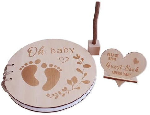 CSARPECT Libro degli Ospiti del Bambino, Fai da Te Nascita Album dei ricordi Desideri e Consigli 30 Pagine Battesimo in Legno, per i Genitori, Doccia del Baby, Feste di Compleanno (1, Rotonde)