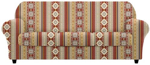 Arquiel Sofa Überzug 3 Sitzer, Sofabezug Mit Elastisch Stretch Husse, Couchbezug 4 Stück Sofahusse Gedruckt Sofaschoner Mit Armlehne Weicher rutschfest（Boho）