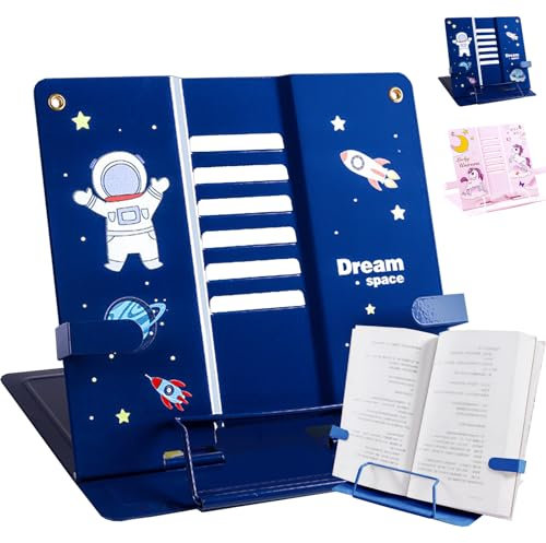 LUKIUP Buchständer, Verstellbarer Faltbarer Buchständer kinder,Buchständer aus Metall, Tragbarer verstellbarer Buchständer, Leseständer Kochbuchhalter, Buchständer für Schule (Blau)