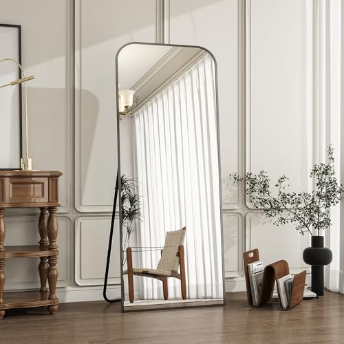 Koonmi Top Gebogene Ecken Standspiegel 52x142 cm, Ganzkörperspiegel bruchsicher Boden Körper Spiegel in voller Länge Modern Wundervoll für Wohnzimmer Schlafzimmer Flur, Schwarz