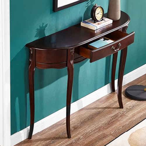 EKDJSN Tavolino da Divano, Consolle con Cassetto Singolo di Grande capacità, Design Curvo A Forma di Mezzaluna, Tavolino da Divano for Corridoio, Soggiorno, Foyer, Ingresso(Brown,35.4in/90cm)