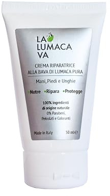 LA LUMACA VA Crema Mani, Piedi e Unghie alla Bava di Lumaca Pura – Antimacchie Nutriente Riparatrice Cicatrizzante Lenitiva – con Olio di Mandorle Dolci e Burro di Karité – 50 ml – Made in Italy