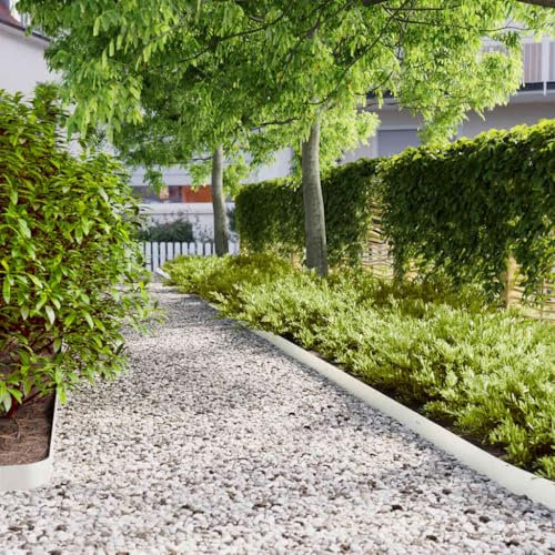 LAPOOH Rasenkanten 10 STK. Weiß 10x103 cm Kaltgewalzter Stahl, Beetumrandungen, Beeteinfassung, Grabumrandung, Zaun Garten, Beetzaun, Beetabgrenzung - 860131