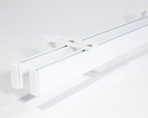 Deco-Raum Asta per tende a 2 corse su misura, per interni Loft rettangolare, fissaggio a parete, per tende, 440 cm, colore bianco