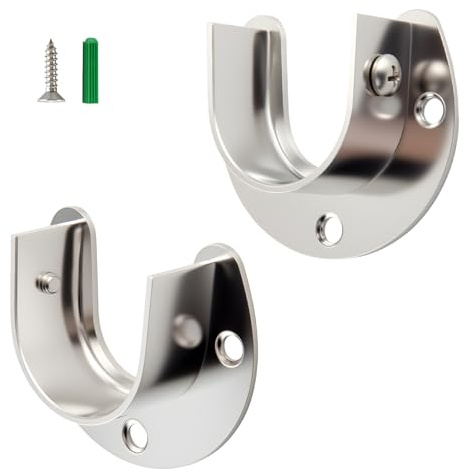 HOME MASTER HARDWARE Stainless Steel Closet Rod Bracket,Closet Rod Holders, U-Shaped Open Type Socket Bracket,1-1/4 Inch Diameter Closet Rod Holder 1 Set Silver