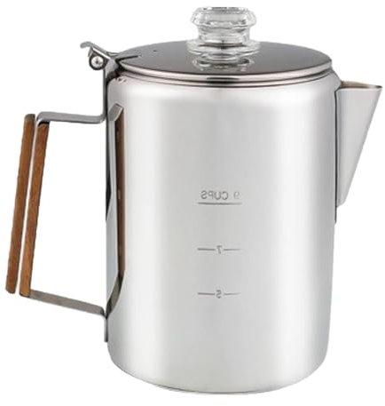 Kaffebryggare i rostfritt stål med skala stor kapacitet kaffekannor för camping och hemmabruk 9 koppar kapacitet perkolator