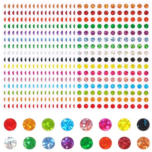 HonGien 3520 Stück glänzende Klebepunkte, farbige Punkte, selbstklebende Etiketten, Laser, bunte Kreise, Punkte, Aufkleber, funkelnde Farbkodierungsetiketten für Klassenzimmer, Büro, Zuhause, DIY, 20
