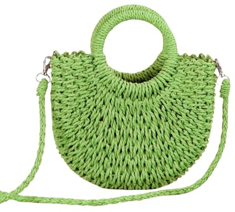 HSTWODE Stroh Strandtasche für Frauen, Sommer handgewebte Tote Bags Geldbörse mit Quaste, Top Griff Stroh Handtasche Clutch