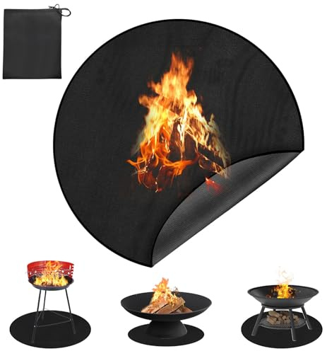 Tappetino Ignifugo Rotondo, 91cm Tappeto Braciere in Silicone Resistente al Calore Tappetini Griglia Impermeabile con Borsa, Stuoie Barbecue Pieghevole Tappeto Ignifugo per Camino, Barbecue, Braciere