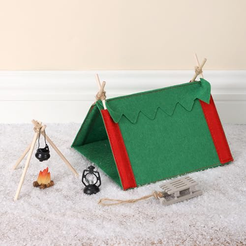 Festicy Wichtels Waldlager Set I 7-teilig I Miniatur Wichtel Zubehör mit Wichtel Zelt & Lagerfeuer I Wichteltür Set mit Wichtel Schlitten I Camping I Puppenhaus