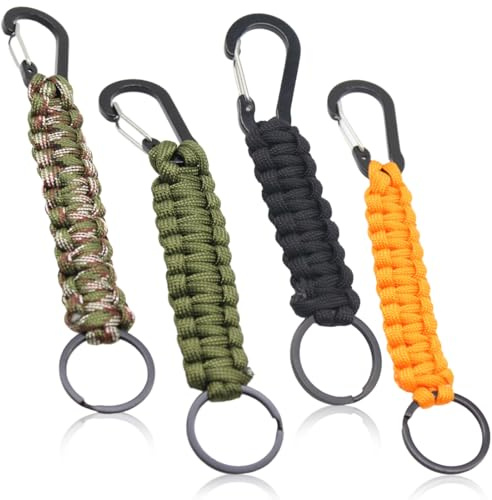 JEYORZY 4 Stück Schlüsselband mit Karabiner,Karabiner Schlüsselanhänger,Paracord SchlüSselanhänger,Geflochtenes Lanyard Schnellverschluss,für Outdoor,Camping,Wandern
