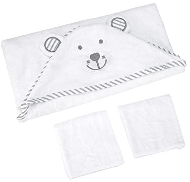 Walmeck Baby Hooded Towel Organic Bamboo Fiber Bear Embroided Soft Nature Towel Super Absorbent Thick forNewborns 0-5 Years