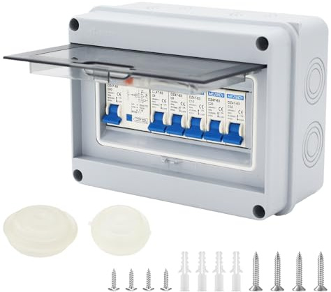 ANEELV säkringsbox ytmonterad 5 vägs, IP65 63A RCD MCB