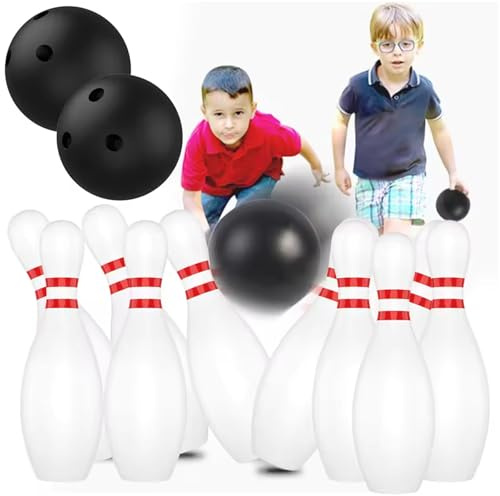 Odoukey Kinder-Bowling-Set, 10 Kunststoff-Pins und 2 Bälle, Kleinkind-Bowling-Indoor-Outdoor-Aktivitätsspiel, pädagogisches Geburtstags-Party-Geschenk