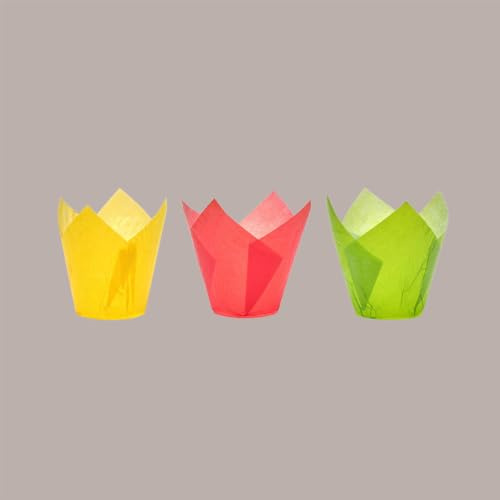 Pirottini Tulipano Monouso in Carta per Muffin, Colori Assortiti, Fondo 50 mm H95 mm 300 Pezzi, Lucgel
