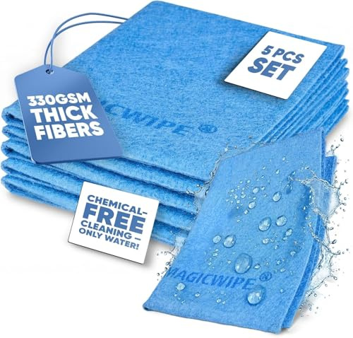 MagicWipe® Magic Cleaning Cloth - 5 Pack 30x40cm Thickened Microfiber Cloth for Cleaning - Blue Reusable 330 GSM, Ultra Absorbent, Lint Free & Streak Free Glass Cleaning Rag for Home, Kitchen, Window