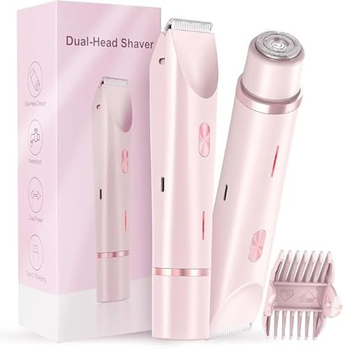 Afeitadora y recortadora eléctrica 2 en 1 para mujer, dispositivo de depilación de doble cabeza para cuerpo, línea de bikini, axilas y piernas, maquinilla de afeitar eléctrica portátil húmeda y seca
