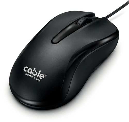 Cable Technologies Mouse Cablato USB 1600 DPI, Ergonomico Ambidestro Ottico Alta Precisione, 3 Pulsanti Rotella Scorrimento, Plug & Play, Cavo 1,5m, per PC Laptop Windows Mac