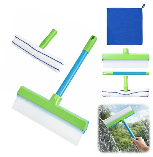 5 Pcs Reusable Silicone Blade Window Squeegee - Window Cleaning Kit With Microfiber Scrubber, Windows Squeegee Glass Cleaner Tool, Windows Cleaner Equipment for Glasses, Mirrors, Bathrooms