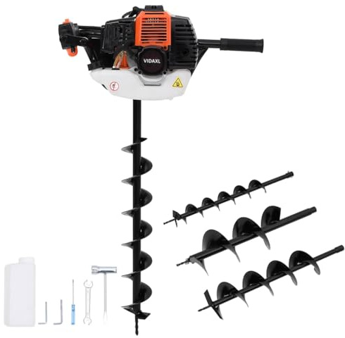 Runheo Trivella arancione con motore a benzina da 52 cc, 3 punte in ferro da 100-200 mm, manico ammortizzante dalle vibrazioni, serbatoio da 0,9 l, ideale per giardinaggio, pali, recinzioni e piante
