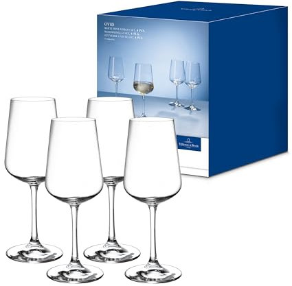 Villeroy & Boch - Ovid Bicchiere da Vino Bianco Set di 4 Trasparente, Lavabile in Lavastoviglie, Bicchieri Design, Calice Vino Bianco, Cristallo