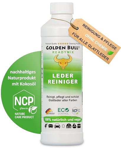 Golden Bull® Lederreiniger & Lederpflege für Ledercouch 500ml [STARK - VEGAN - OHNE Chemie] Leder Reiniger mit natürlichem Kokosöl für nachhaltige Reinigung & Pflege von Autositz Sofa Couch Jacke