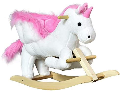 Qaba Unicorn Baby Rocking Horse Toy for Kids with Lullaby Song, Plush Ride on Horse with Heavy-Duty Support System, Pretend Play Interactive Toy for Toddlers 18-36 Months