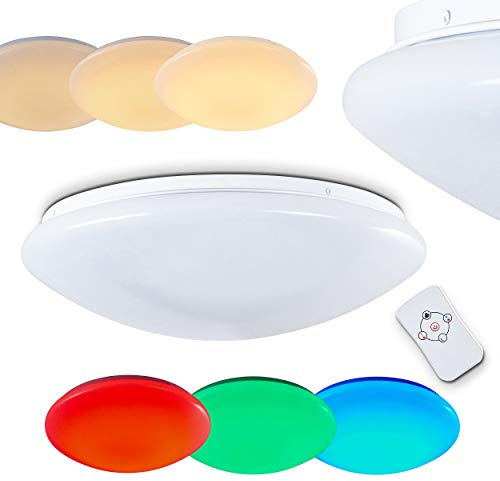 HOFSTEIN LED Deckenleuchte Brighton, runde Deckenlampe mit RGB Farbwechsler und Fernbedienung, dimmbar, Leuchte mit Nachtlichtfunktion, 24 Watt, 1500 Lumen, 3000 Kelvin, Kinderzimmer, Schlafzimmer