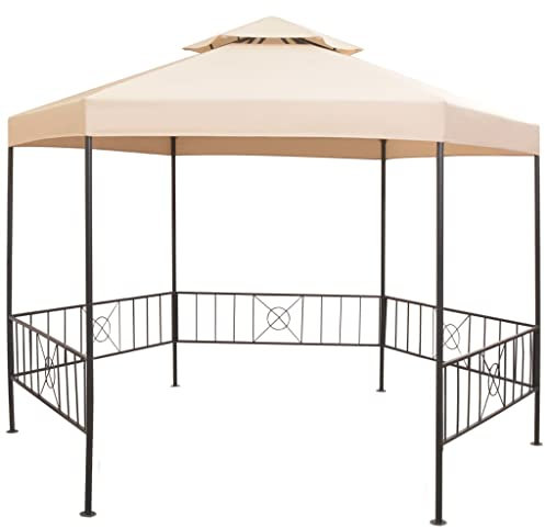 vidaXL Gartenpavillon Partyzelt Gartenzelt Festzelt Pavillon Sonnenschutz Bierzelt Zelt Garten Hexagonal Beige 323x265cm Stahlrahmen