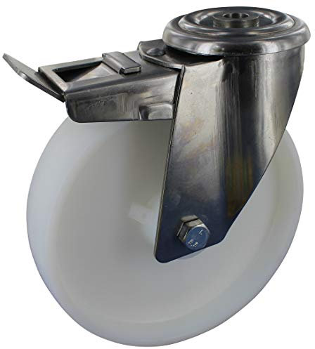 Rollentechnik Edelstahlrollen Lenkrolle mit Feststeller Ø100mm Polyamid Rückenloch