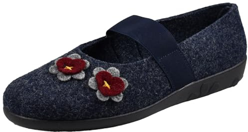 Rohde Damen Hausschuh Filz Ballerina Blütenapplikation Ballerup 2228, Größe:39 EU, Farbe:Blau