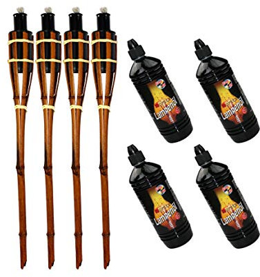 Moritz 4X Bambusfackeln Fackel 90 cm Dunkelbraun + 4X 1000ml Lampenöl Gartenfackel Ölfackeln Garten Deko Öllampe Wegleuchte