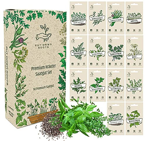 KRÄUTER SAMEN SET- 14 Sorten Premium Saatgut, Nachhaltiges Kräutersamen Anzuchtset für Kräutergarten Balkon und Küche. Natur Saat (Keine Chemie/künstliche Wachstums-Helfer) von Put Down Roots