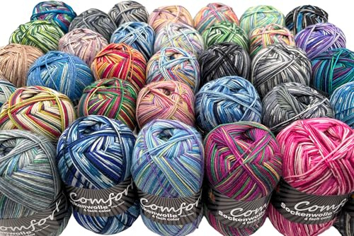 Sockenwolle Strumpfwolle Color 4-fach -10x100gr- Sockengarn bunt sortiert - 420m Lauflänge/100gr-Nadelstärke 2,5-3,0mm